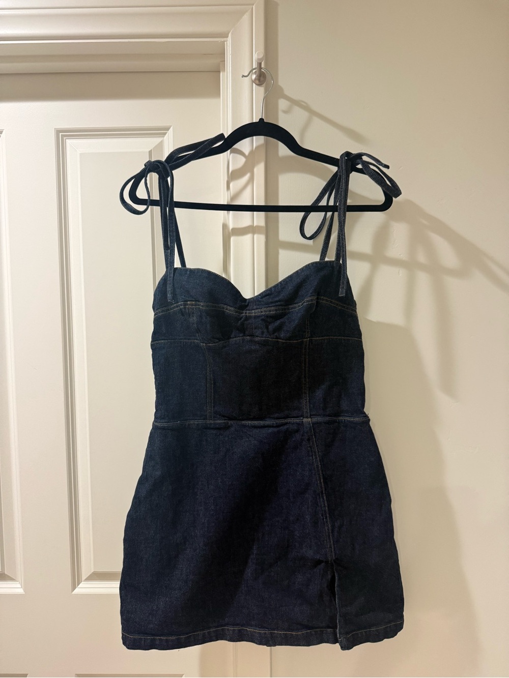 Amanda Uprichard Dark Blue Denim Tie-Shoulders Dress